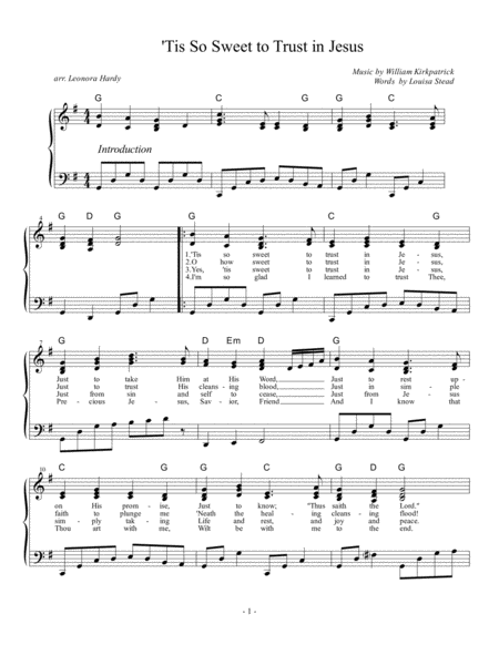 Free Sheet Music Tis So Sweet To Trust In Jesus For Congregational Singing