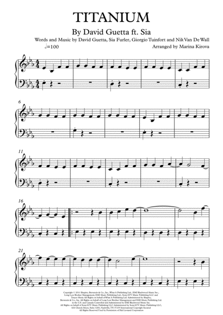 Free Sheet Music Titanium David Guetta Piano Easy To Read Format