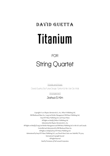 Free Sheet Music Titanium For String Quartet Dynamic Style