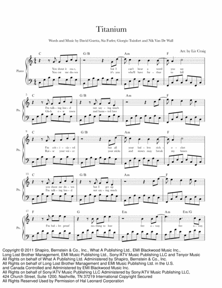 Free Sheet Music Titanium Piano Voice Chords