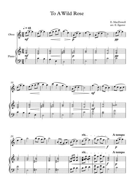 Free Sheet Music To A Wild Rose Edward Macdowell For Oboe Piano