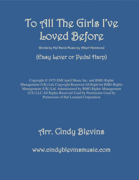 To All The Girls I Ve Loved Before Arranged For Easy Harp Solo Lever Or Pedal Harp Sheet Music