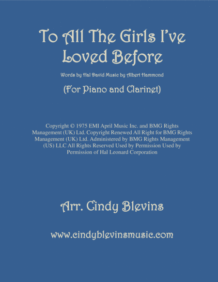 To All The Girls I Ve Loved Before Arranged For Piano And Bb Clarinet Sheet Music