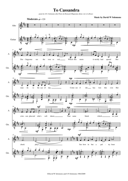 To Cassandra For Alto And Guitar Sheet Music