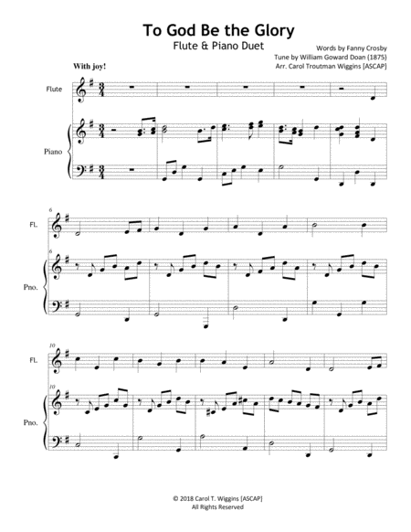 Free Sheet Music To God Be The Glory Flute Piano