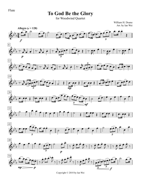 To God Be The Glory For Woodwind Quartet Sheet Music