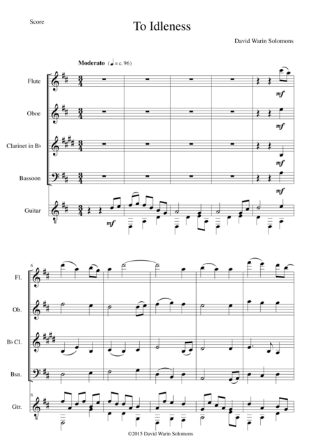 Free Sheet Music To Idleness For Wind Quartet And Guitar
