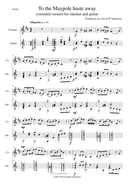 Free Sheet Music To The Maypole Haste Away Extended Version For Clarinet And Guitar