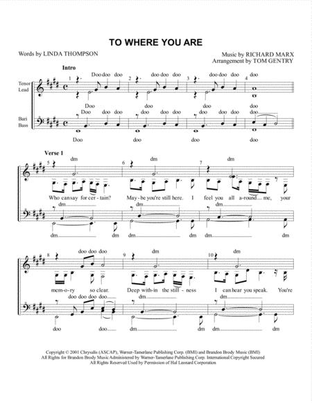 Free Sheet Music To Where You Are Ssaa