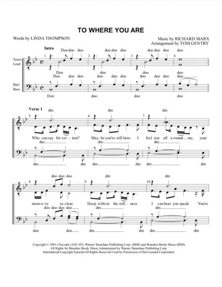 To Where You Are Ttbb Sheet Music