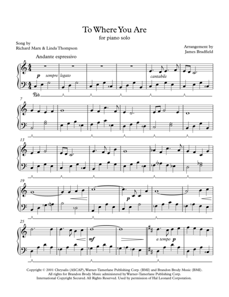 To Where You Are Sheet Music