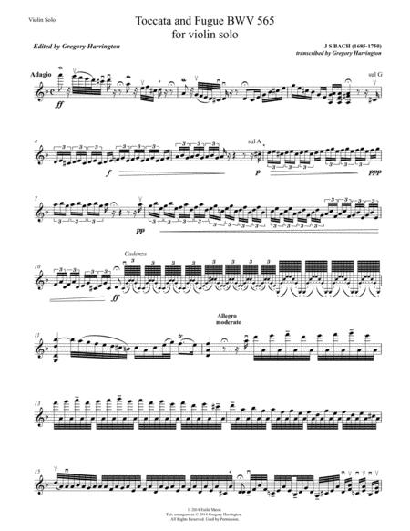 Toccata And Fugue For Solo Violin Bwv 565 In D Minor Sheet Music