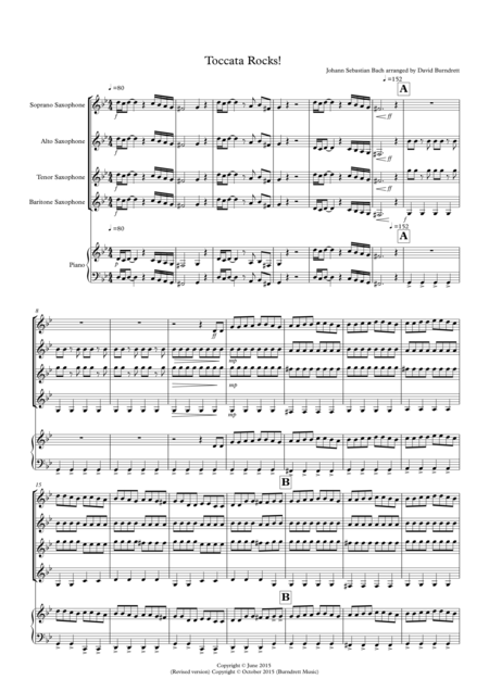 Toccata Rocks For Saxophone Quartet Sheet Music