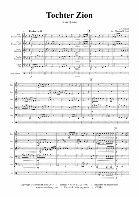 Tochter Zion Choral Shuffle Brass Quintet Sheet Music