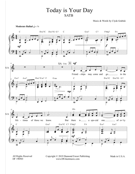 Free Sheet Music Today Is Your Day Satb Tribute Song