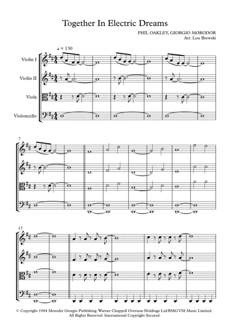 Free Sheet Music Together In Electric Dreams String Quartet