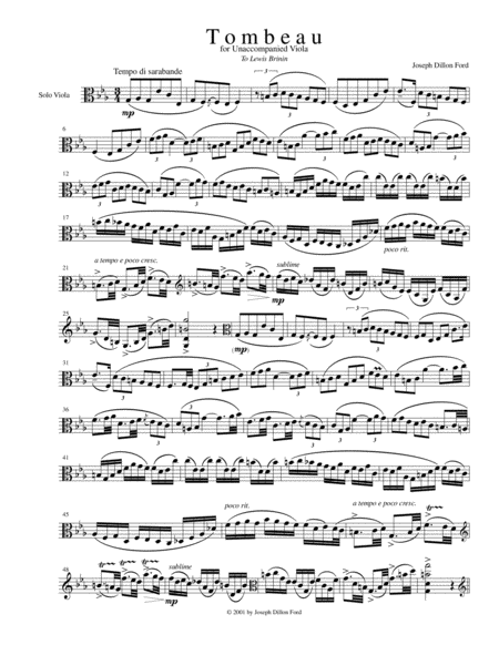 Free Sheet Music Tombeau For Unaccompanied Viola