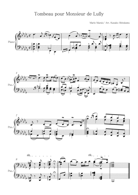 Free Sheet Music Tombeau Pour Monsieur De Lully For Piano