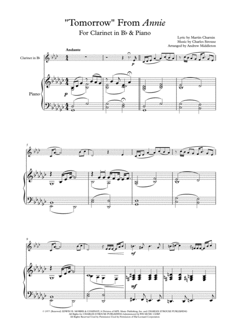 Free Sheet Music Tomorrow For Clarinet And Piano