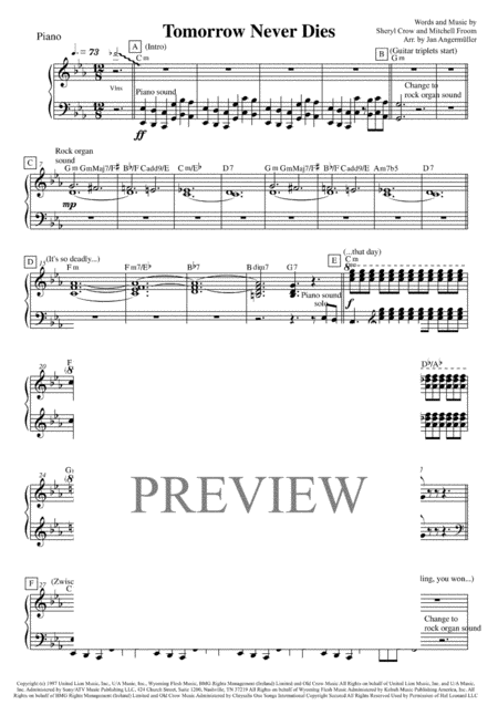 Tomorrow Never Dies For Jazz Combo And Vocals Transcription Of The Original Sheryl Crow Recording Sheet Music