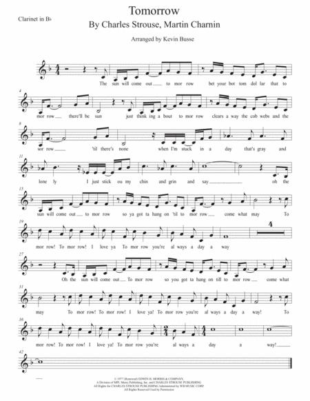 Free Sheet Music Tomorrow Original Key Clarinet