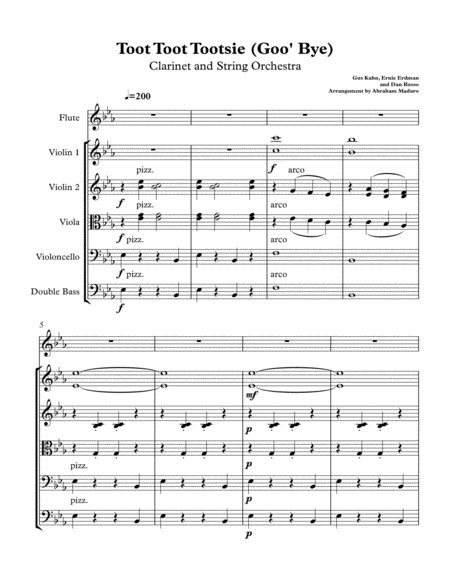 Free Sheet Music Toot Toot Tootsie Goo Bye Flute And String Orchestra