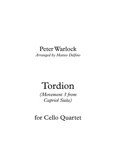 Tordion Movement 3 From Capriol Suite Cello Quartet Sheet Music