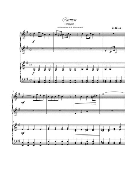 Toreador From Bizets Carmen Piano 4 Hands Sheet Music