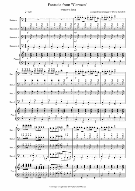 Toreadors Song Fantasia From Carmen For Bassoon Quartet Sheet Music