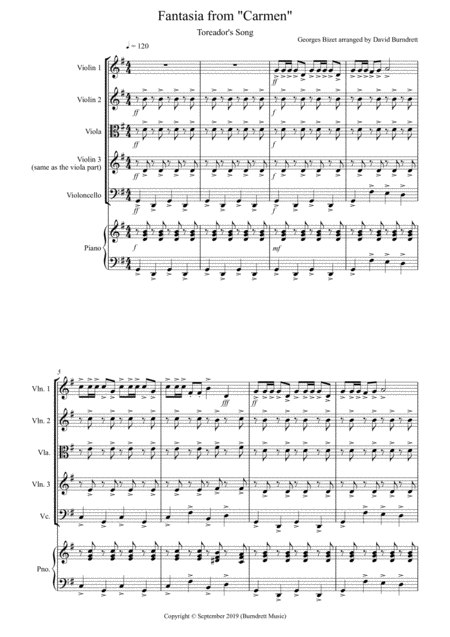 Toreadors Song Fantasia From Carmen For String Quartet Sheet Music