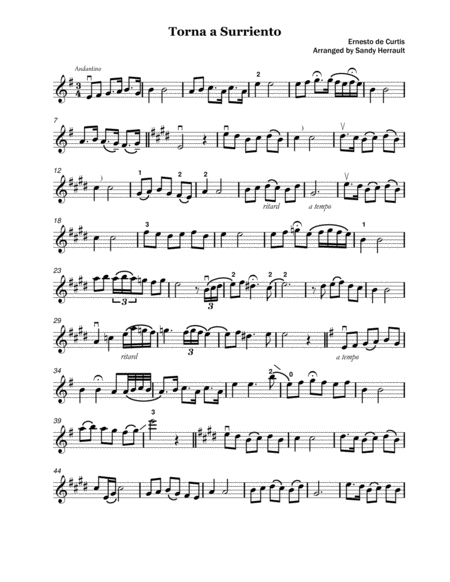 Torna A Surriento Solo Violin Sheet Music