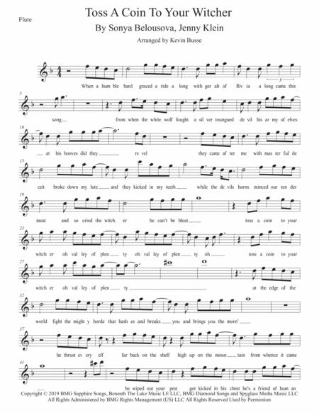 Toss A Coin To Your Witcher W Lyrics Flute Sheet Music