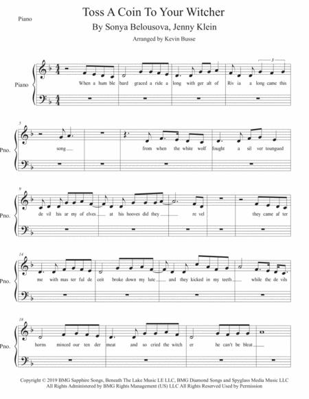 Free Sheet Music Toss A Coin To Your Witcher W Lyrics Piano