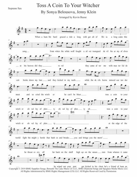 Toss A Coin To Your Witcher W Lyrics Soprano Sax Sheet Music