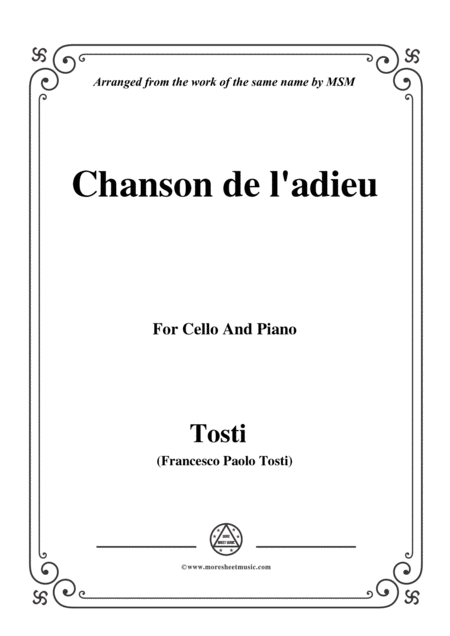 Free Sheet Music Tosti Chanson De L Adieu For Cello And Piano