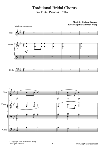 Traditional Bridal Chorus For Flute Piano Cello Sheet Music