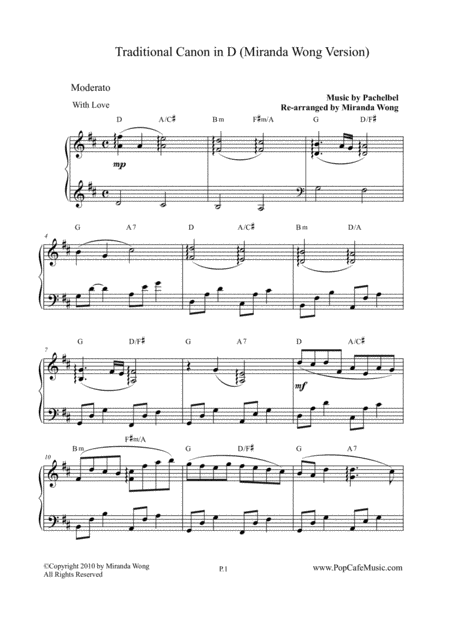 Traditional Canon In D Romantic Wedding March In Bb By Miranda Wong Sheet Music