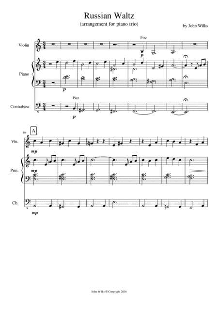 Traditional Waltz Arranged Arranged For A Piano Trio Sheet Music