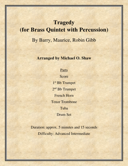 Free Sheet Music Tragedy By The Bee Gees For Brass Quintet Ensemble