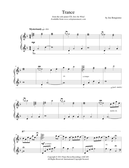 Trance By Joe Bongiorno Sheet Music