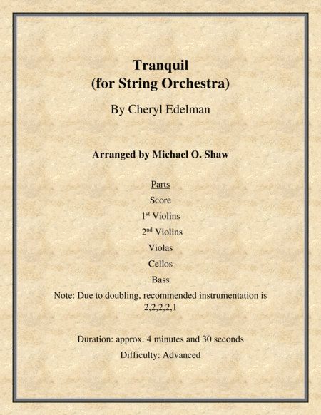 Tranquil For String Orchestra By Cheryl Edelman Sheet Music