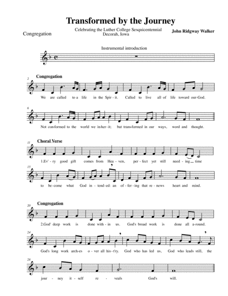 Free Sheet Music Transformed By The Journey Congregational Insert