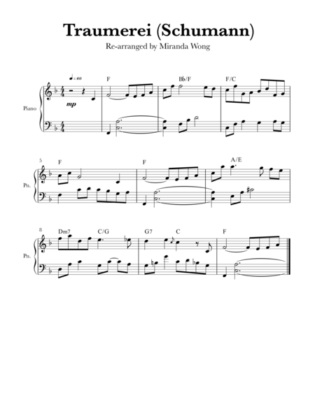 Traumerei By Schumann Easy Piano Solo Sheet Music