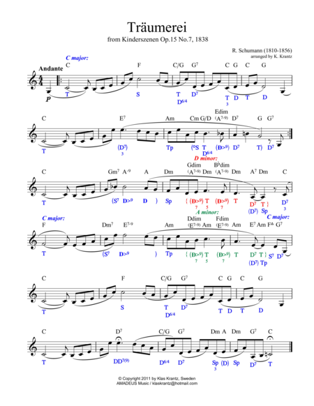 Traumerei Dreaming Lead Sheet With Chords And Harmonic Analysis Sheet Music