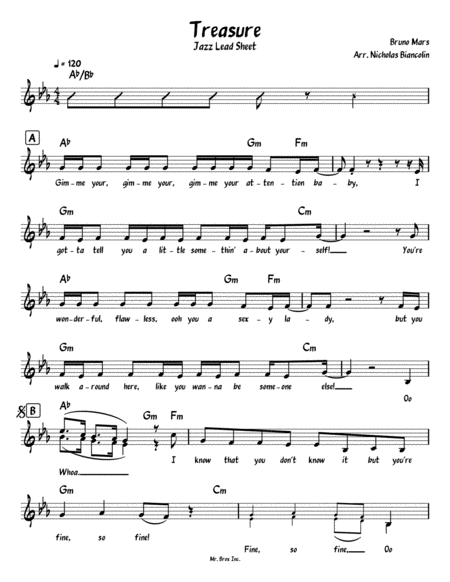 Free Sheet Music Treasure Jazz Lead Sheet