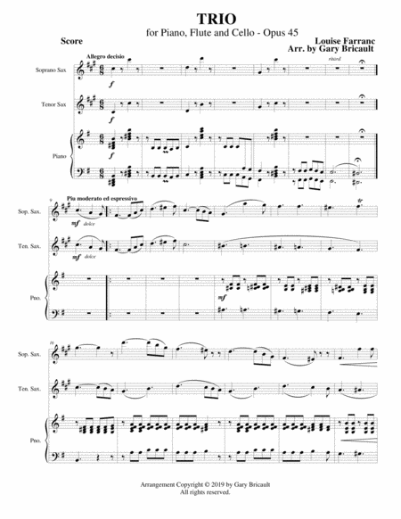 Trio For Piano Flute And Cello Opus 45 Sheet Music