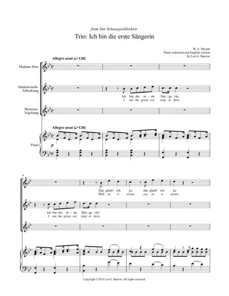 Trio Ich Bin Die Erste Sngerin Original Key Sheet Music