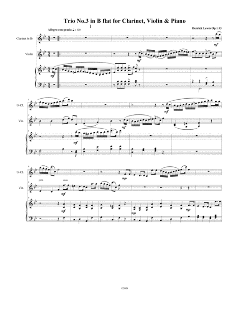 Trio In B Flat For Clarinet In Bb Violin And Piano Op 1 3 By Derrickt Lewis The Audio Clip Is Of The Finale Sheet Music