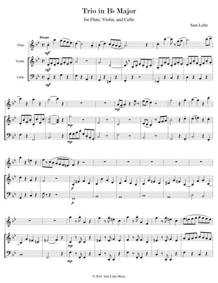 Trio In Bb Major For Flute Violin And Cello Sheet Music