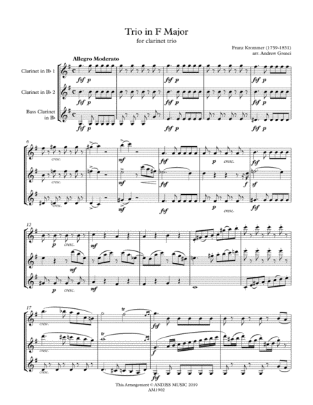 Trio In F Major For Clarinet Trio Sheet Music